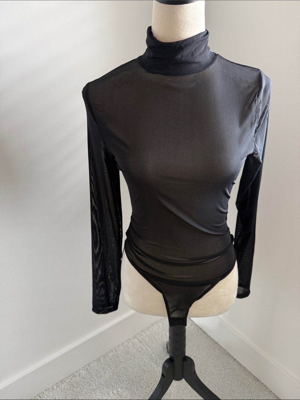 Love Tree Black Sheer Turtleneck Bodysuit